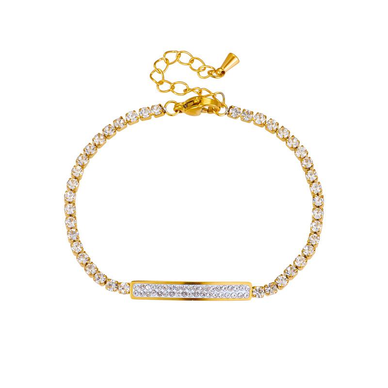 Gold Plated CZ Tennis Bracelet with Bar Charm, Dainty Cubic Zirconia Link Chain Bracelet, Elegant Jewelry for Women Gift