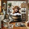 Funny Highland Cow Shower Curtain Set Farmhouse Bathroom Decor Washable Fabric Curtain With Rugs