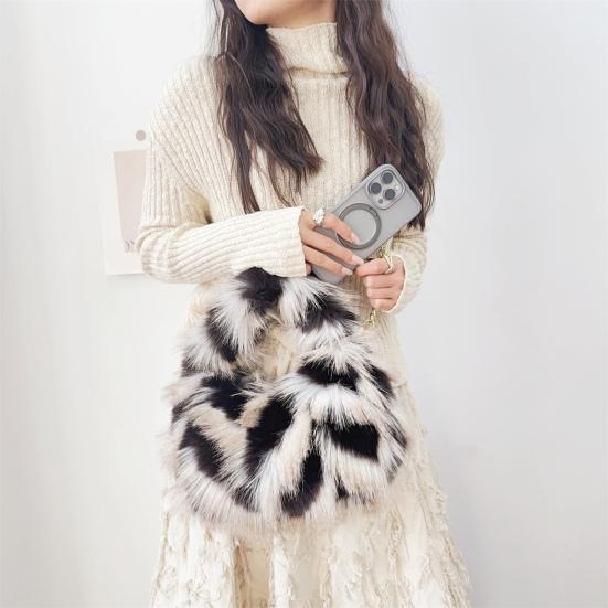 Fuzzy Umhängetasche Damen Kunstfell Umhängetasche Zottelige Fluffy Handtasche mit Ketten-Schulterriemen