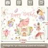 2D Girls Fairy Birthday Tapestry, Watercolor Floral Fairies & Flower House Backdrop, Magical Birthday Decor