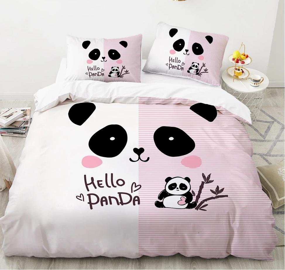 Cartoon Cute Panda Duvet Cover 3D Printed Bedding Set Children Gift Girls Single Large King Size 3-Piece Set with 2 Pillowcases