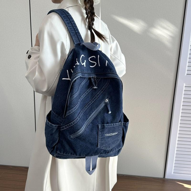 Schoolbag high value casual denim 1011 versatile new backpack large capacity schoolbag retro backpack