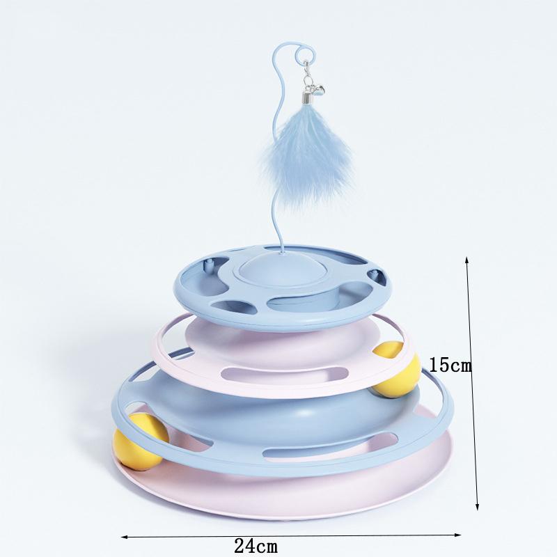 Cat Teaser Four Layer Track Plastic with Feathers Detachable Cat Toy Self Hi Turntable