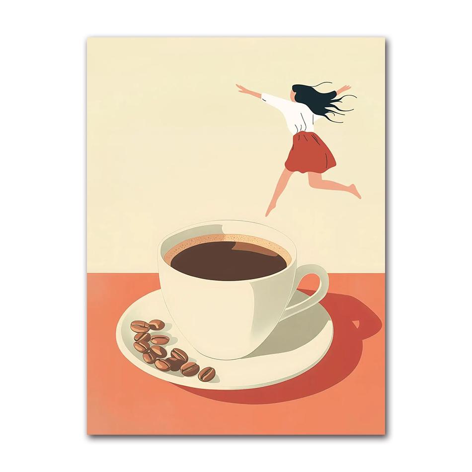 Good Morning Coffee Diver Poster Retro Funny Minimalist Food Espresso Lover Canvas Painting Wall Art Home Room Decor 21X30CMNo Framed