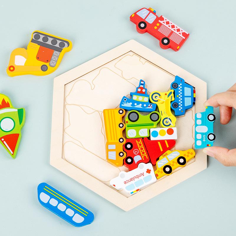 3D Cartoon Puzzle: Large Wooden Building Blocks for Kids 3-6
