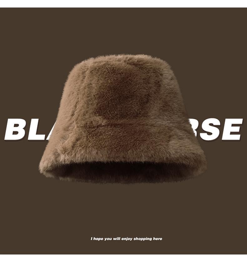 Imitation Fox Hair Plush Hat Female Winter Face Small Thickened Warm Bucket Hat Big Head Circumference Cold Basin Hat