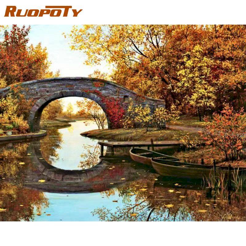

Ruopoty DIY Набор для рисования по номерам Мост Пейзаж Настенная картина Раскраска по номерам для домашнего декора Artowrk 40x50 см Безрамное 40x50CM NO Frame