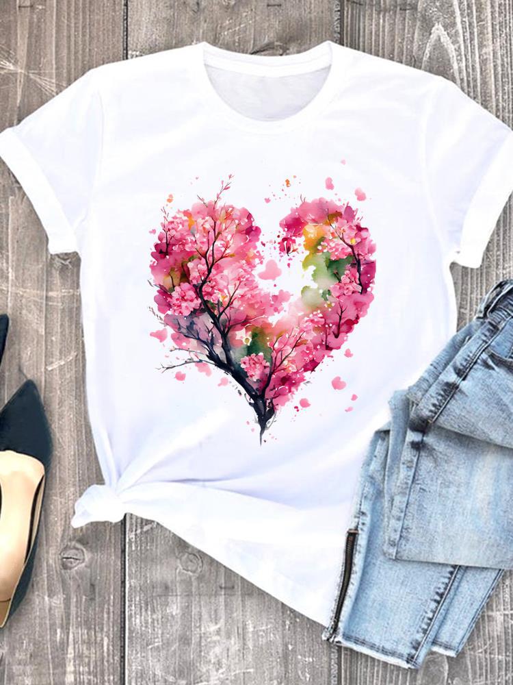 Love Flower Printing Speed European and American Clothing Shirt Short Sleeve T-shirt Tops Graphic Tshirts Oversized T Shirt