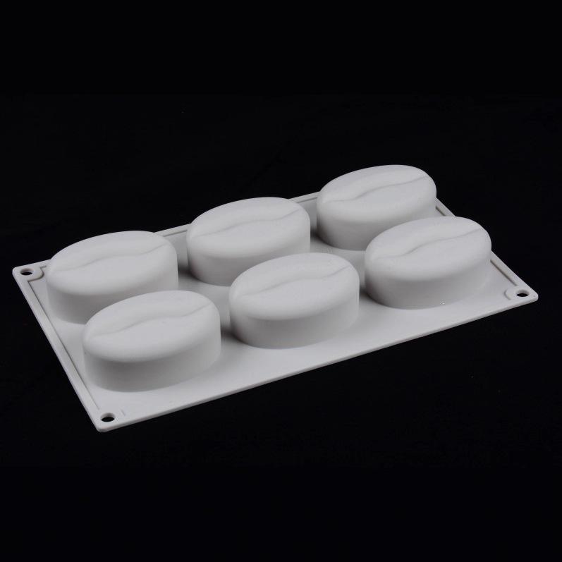 6-Cavity Food-Grade Silicone Mold: Coffee Bean, Pudding, Mousse & Cake Resistant to High Temperatures