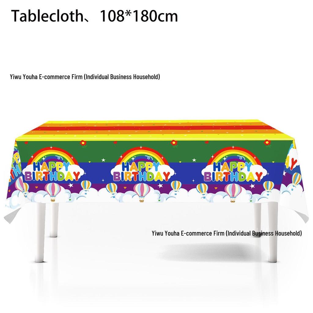 Rainbow Party Tableware Set: Neon Plates, Napkins, Tablecloth for Seven-Color Birthday Celebration