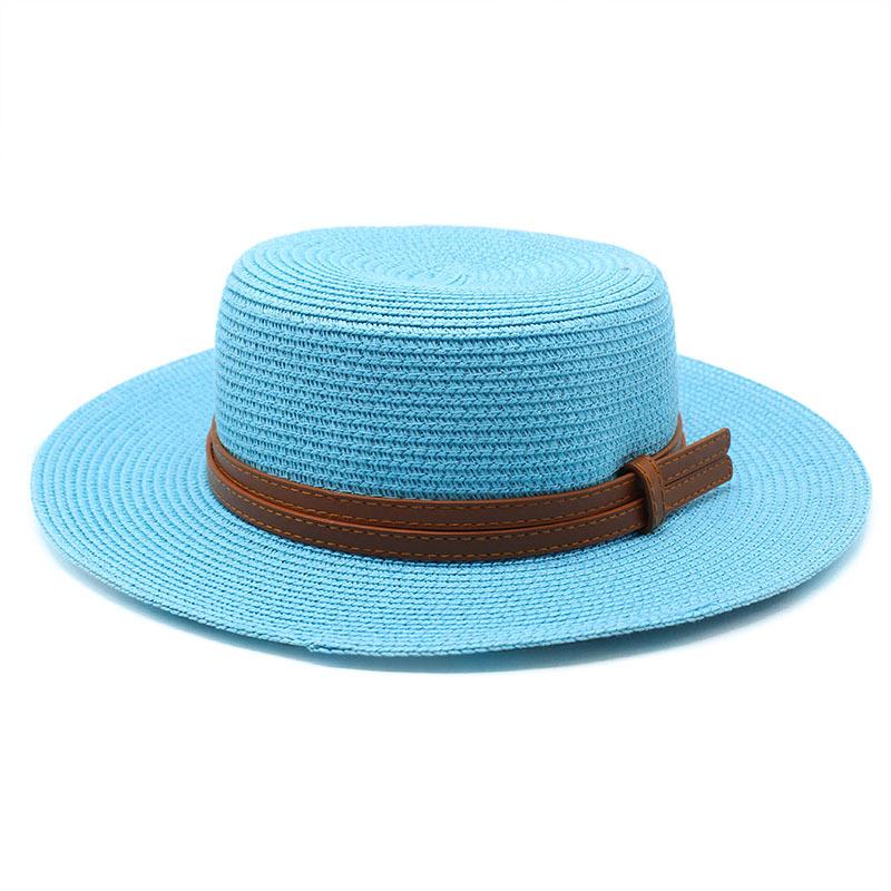 Spring And Summer Men'S And Women'S Multi-Color Decorative Flat-Top Straw Hat Outdoor Travel Sunshade Sun Protection Flat-Top Straw Hat
