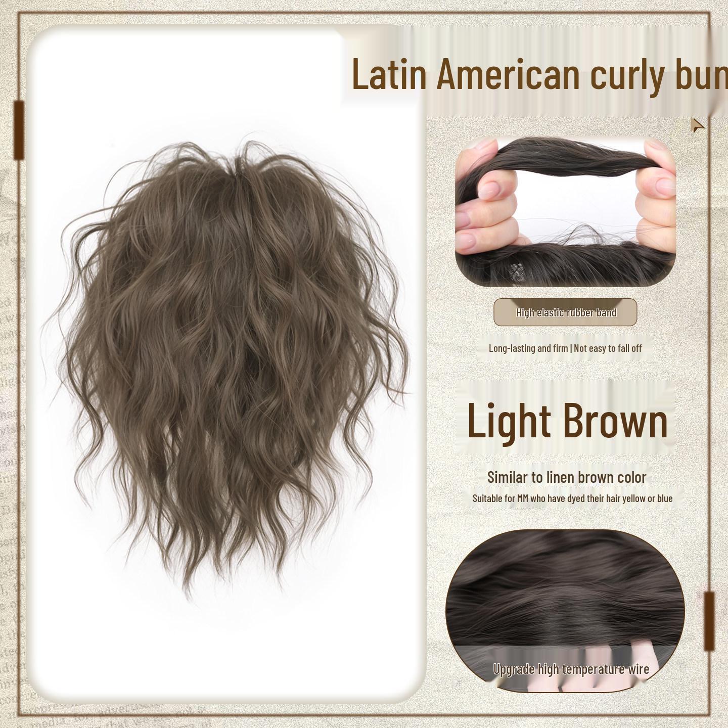 Latin America Curly Bun Hair Tie for Women - Natural Fluffy Flower Bud Style Wig Cap