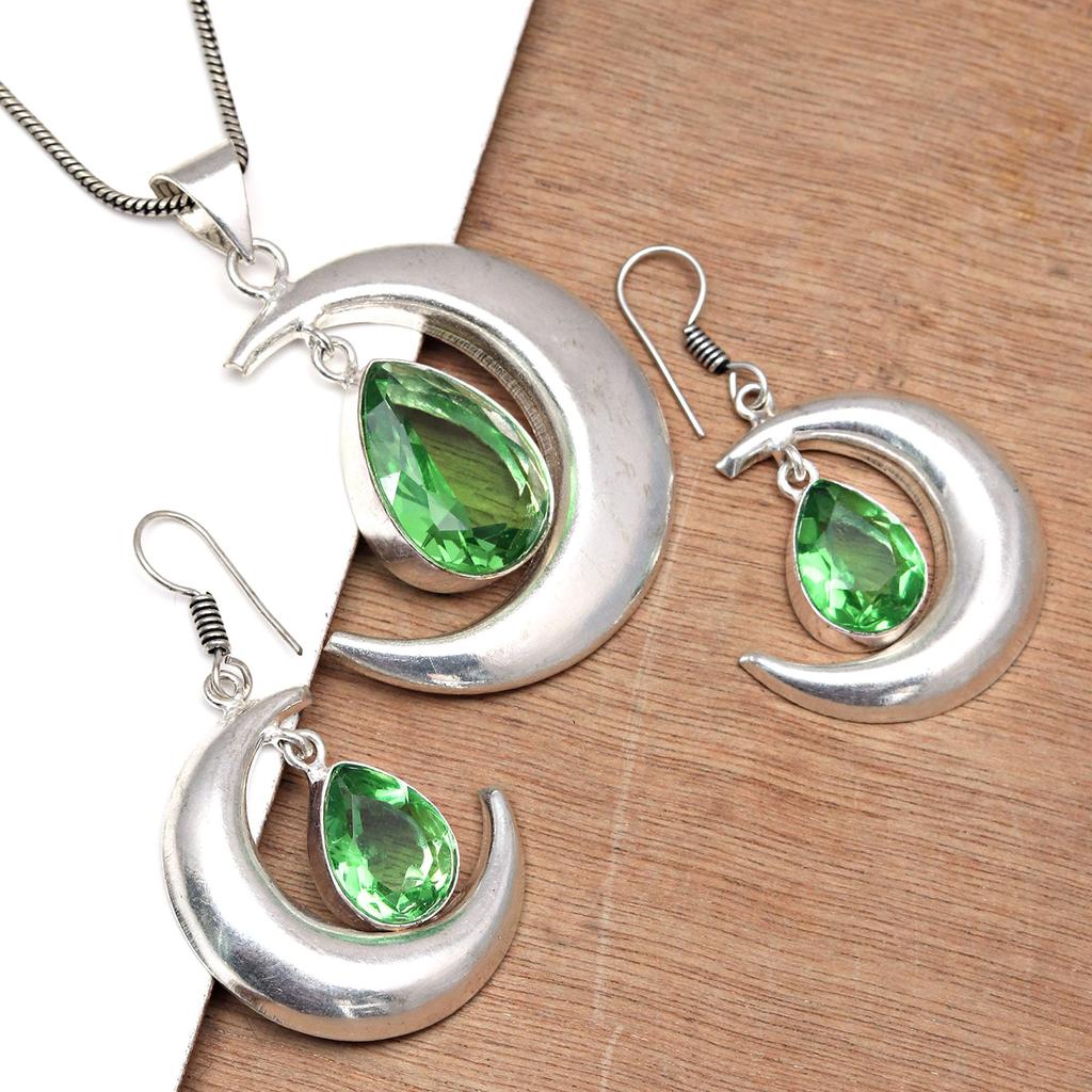 Peridot Gemstone Pendant Jewelry Set Quartz Necklace 18-20''