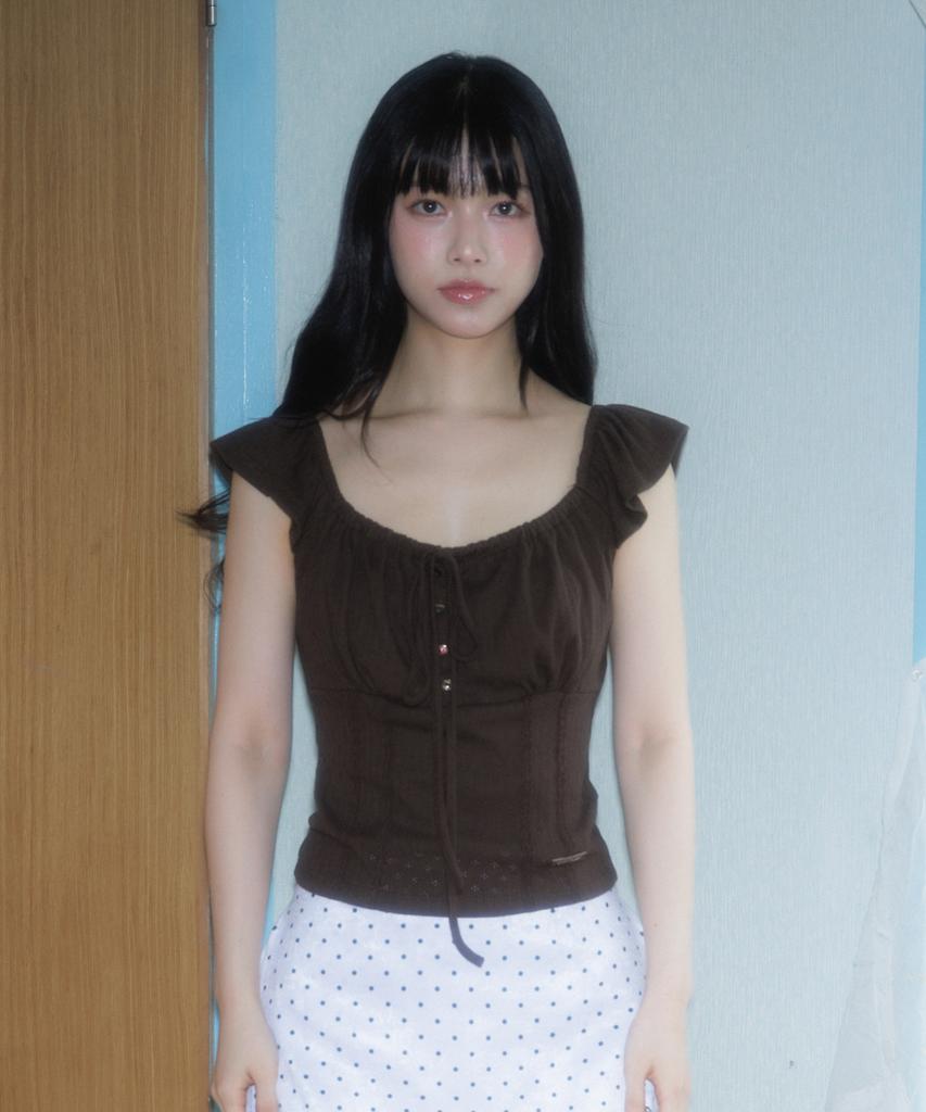 ROSEFRANTZ Ribbon Shirring Sleeveless [Brown]