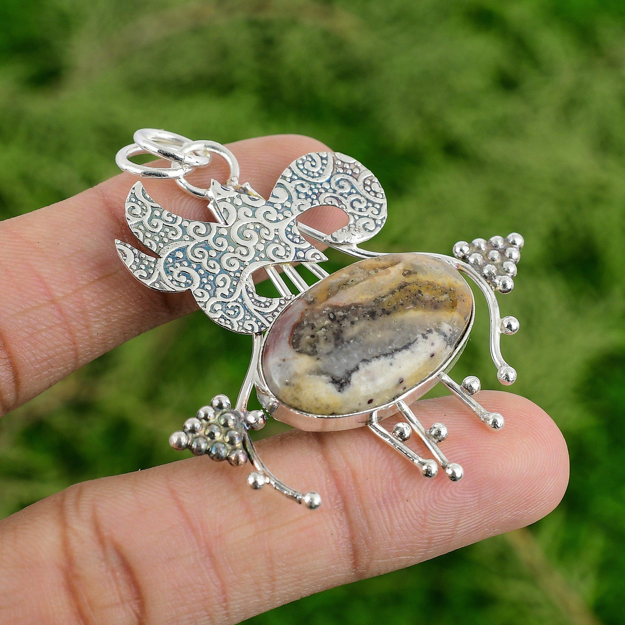 

925 Sterling Silver Oval Natural Petrified Wood Elegant Boho Daughter Pendant