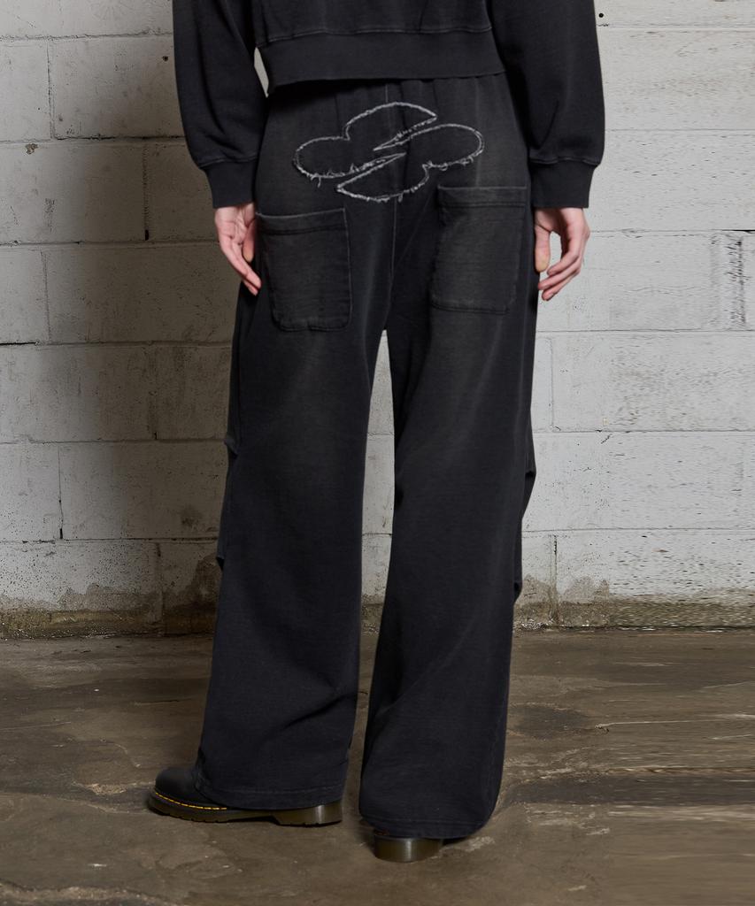 HOODHOOD Clover Logo Applique Washed Denim Sweatpants Black
