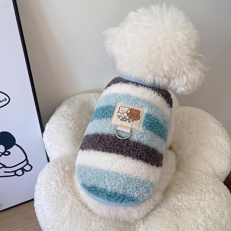 Dog fleece clothes autumn and winter rainbow candy striped than bear cat teddy small dog warm pet vest