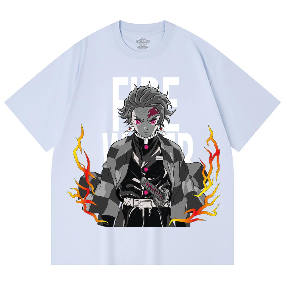 230 Gsm 100% Cotton Demon Slayer V116 Tanjiro Print Unisex Heavy Cotton T Shirt