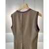 Elegant Slim Fit Sleeveless PU-Hem Dress for Women