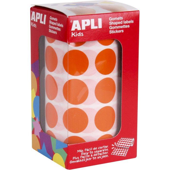 Rouleau de Gommettes Rondes - APLI - 1770 - 20 mm - Orange - Adhésif permanent