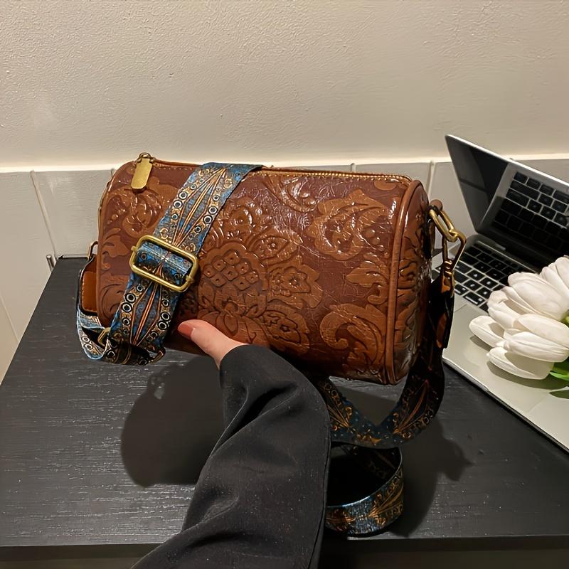 Vintage Chic Embossed Faux Leather Crossbody Bag ,Durable Polyester Lining, and Timeless Design for Everyday Use