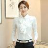 Women's 2025 Ruffled Lace White Chiffon Long Sleeve Slim Fit Professional Work Shirt