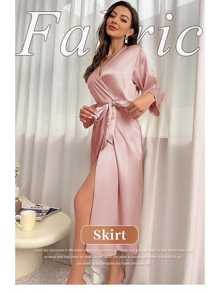 Danny Lin Faux Silk Long Sleeve Nightgown & Tie Bathrobe for Women - Fashionable, Sexy, Casual Homewear