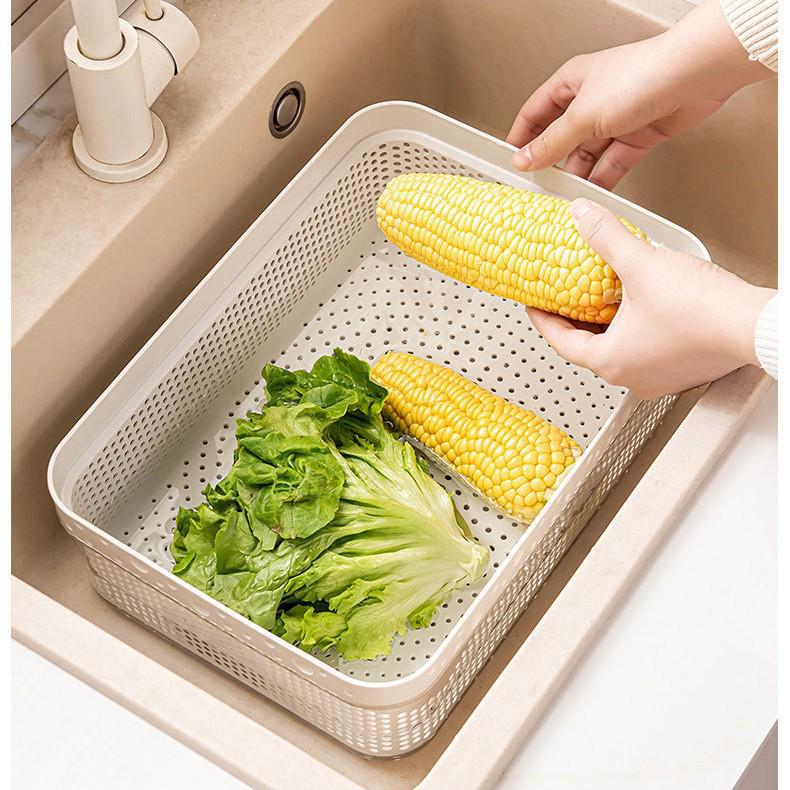 Double-Layer Draining & Storage Basket for Vegetables and Fruits