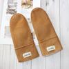 New Winter Warm Women's Sheepskin Gloves Thickened Wool Lined Solid Finger Leather Gloves