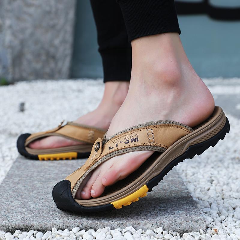 Nieuwe collectie zomer lederen heren slippers antislip handgemaakte lederen slippers