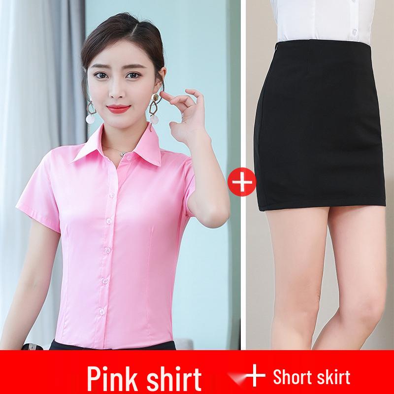 Plus Size Women's Short Sleeve Summer Workwear Suit - Slim Fit White Shirt