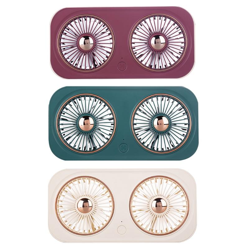 Dual-head Desktop Fan Portable USB Desk Fan with 360° Rotation for Home Office