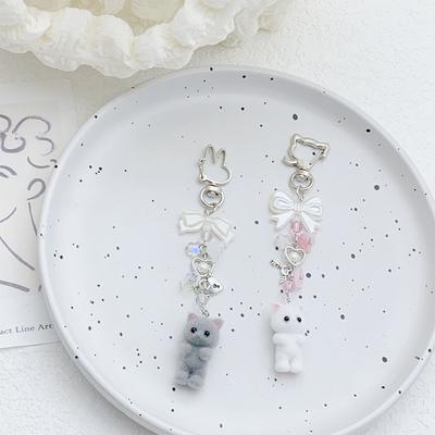 Kawaii Flocking Cat Pendant Phone Lanyard Cute Phone Chain Mobile Phone Charm Backpack Decoration Headphone Case Charm Gifts