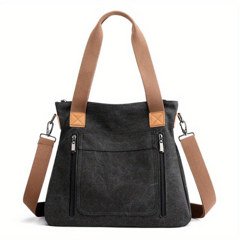 Borsa tote in tela di grande capacità Borsa a tracolla leggera e resistente Borsa da pendolare pratica casual