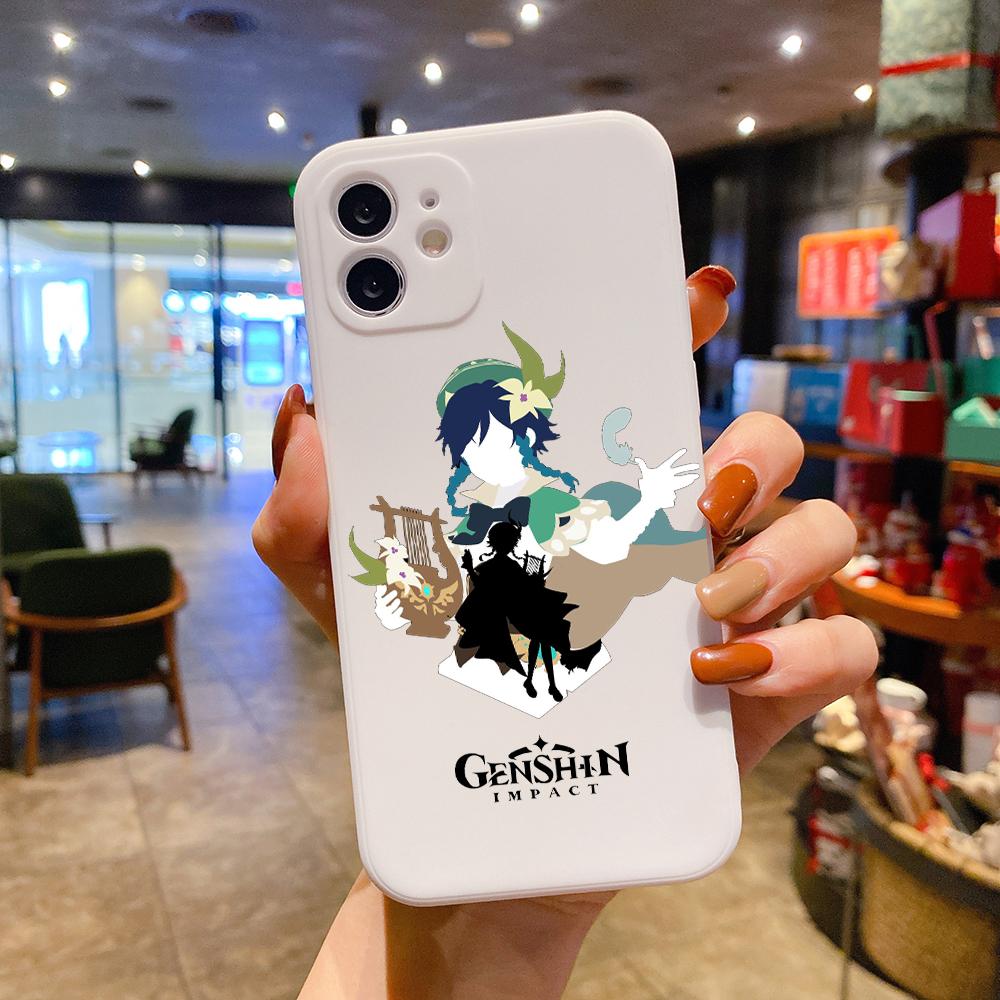 Luxusní čtvercový tekutý silikonový obal na telefon Genshin Impact Anime pro iPhone 14 11 12 13 Pro Max Mini X XS XR 7 8 Plus SE2 DIY kryt