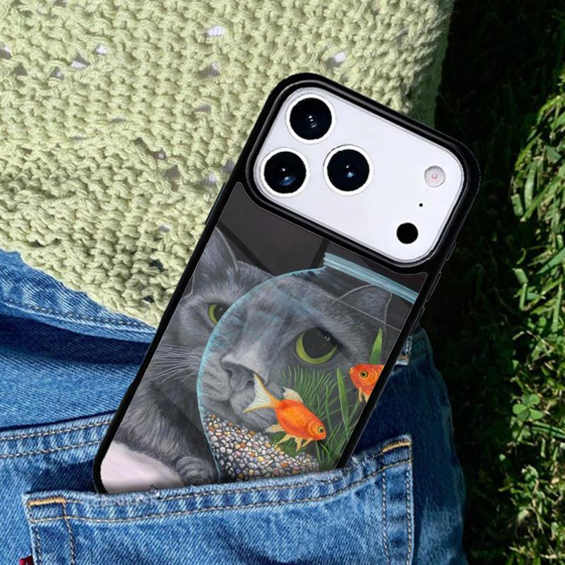 Cat And Goldfish Phone Case Cover for IPhone 11 12 13 14 15 16e 17 Pro Max Coque for IPhone 17 Air