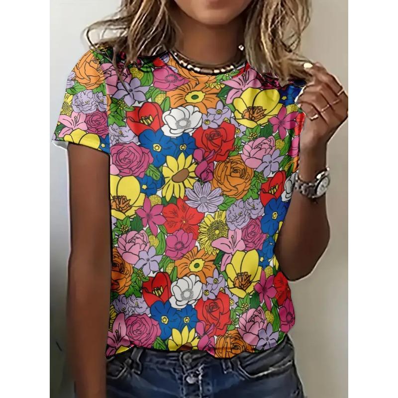 Vintage Flower Floral 3D Print Women T-shirts Summer  Streetwear Casual Y2k Short Sleeve T Shirt O-neck Tees Tops Clothing