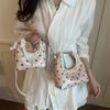 Polka Dot PU Leather Bag with Detachable Strap Lace Ruffled Handle Cute Bow Casual Purse for Daily Use