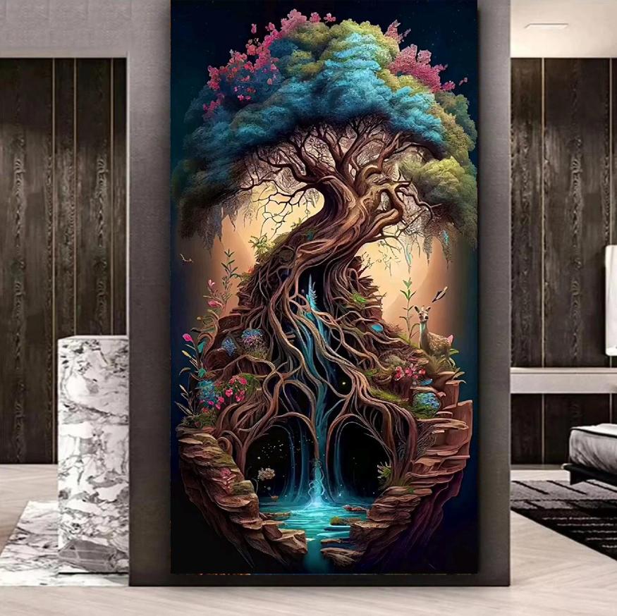 Vollständiges 5D DIY Diamantgemälde "Bunter Baum" Diamantstickerei Volle Breite Kreuzstich Heimdekor Handgemachtes Geschenk