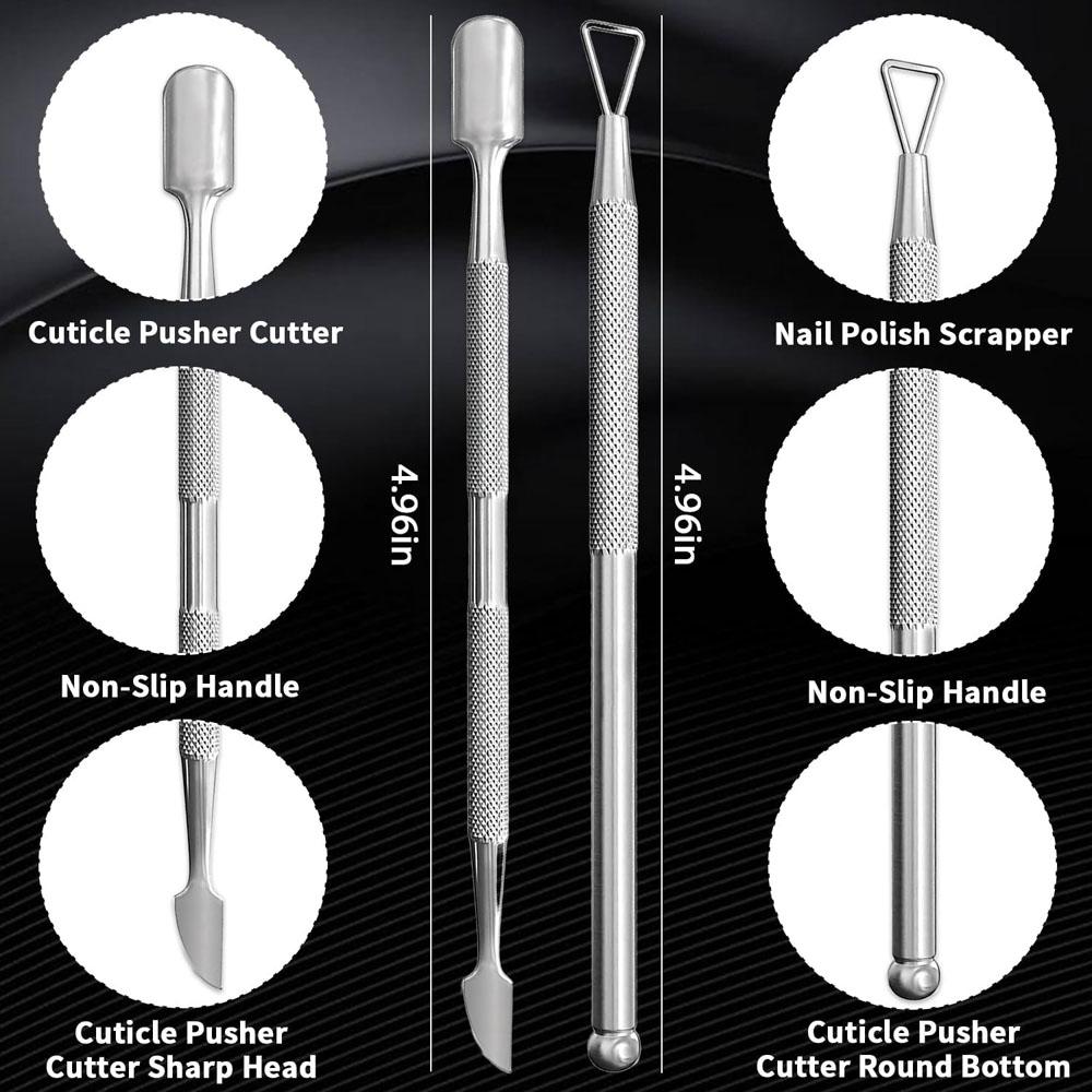 2pcs/set Stainless Steel Nail Cuticle Remover Double-Headed Gel Polish Remover Nail Pusher Culticle Bevel Shovel Manicure Tools
