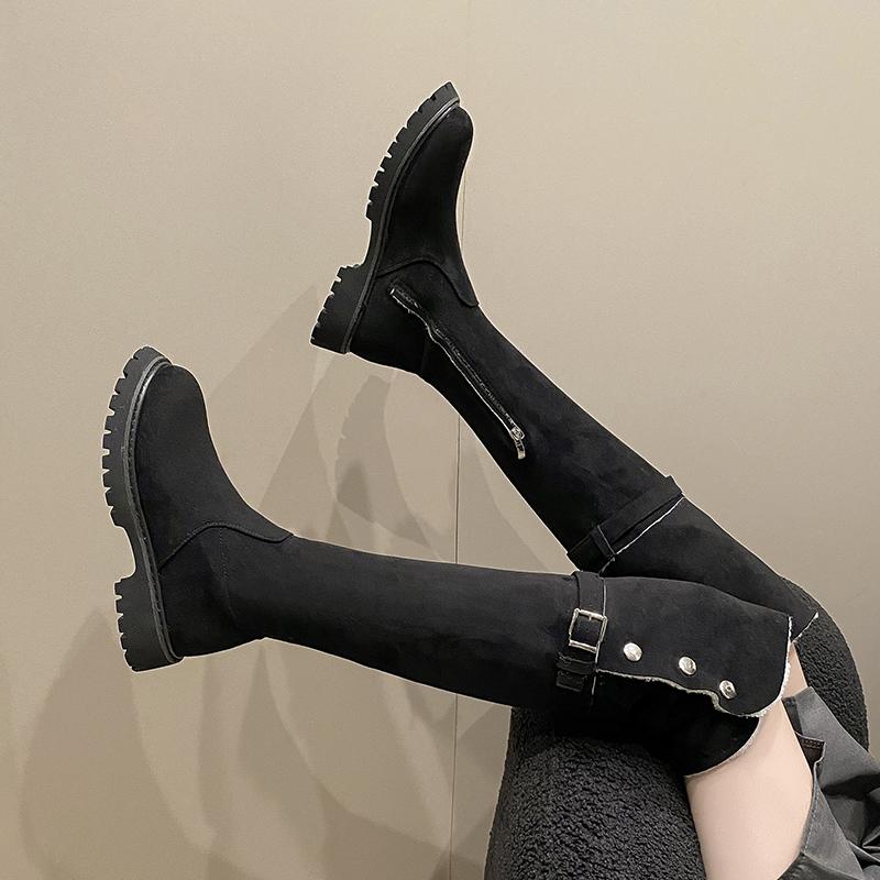 Fashion Women Over The Knee Boots 6cm Thick Heel Winter Women Snow Boots Keep Warm Retro Two Wear Foldover Laides Long Botas Mujer