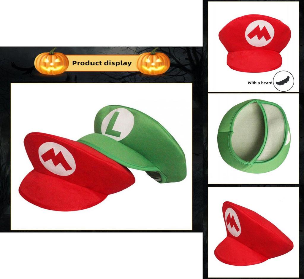 Super Mario Bros Red Green Cosplay Hat Unisex Costume Prop Gift