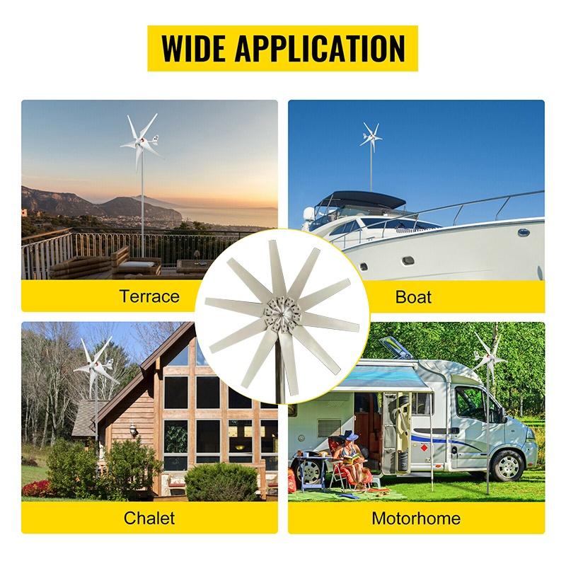 8000W 12/24V Windturbine mit 10 Rotorblättern MPPT-Regler Kleine Windturbine für den Heimgebrauch Geräuscharm Hohe Effizienz
