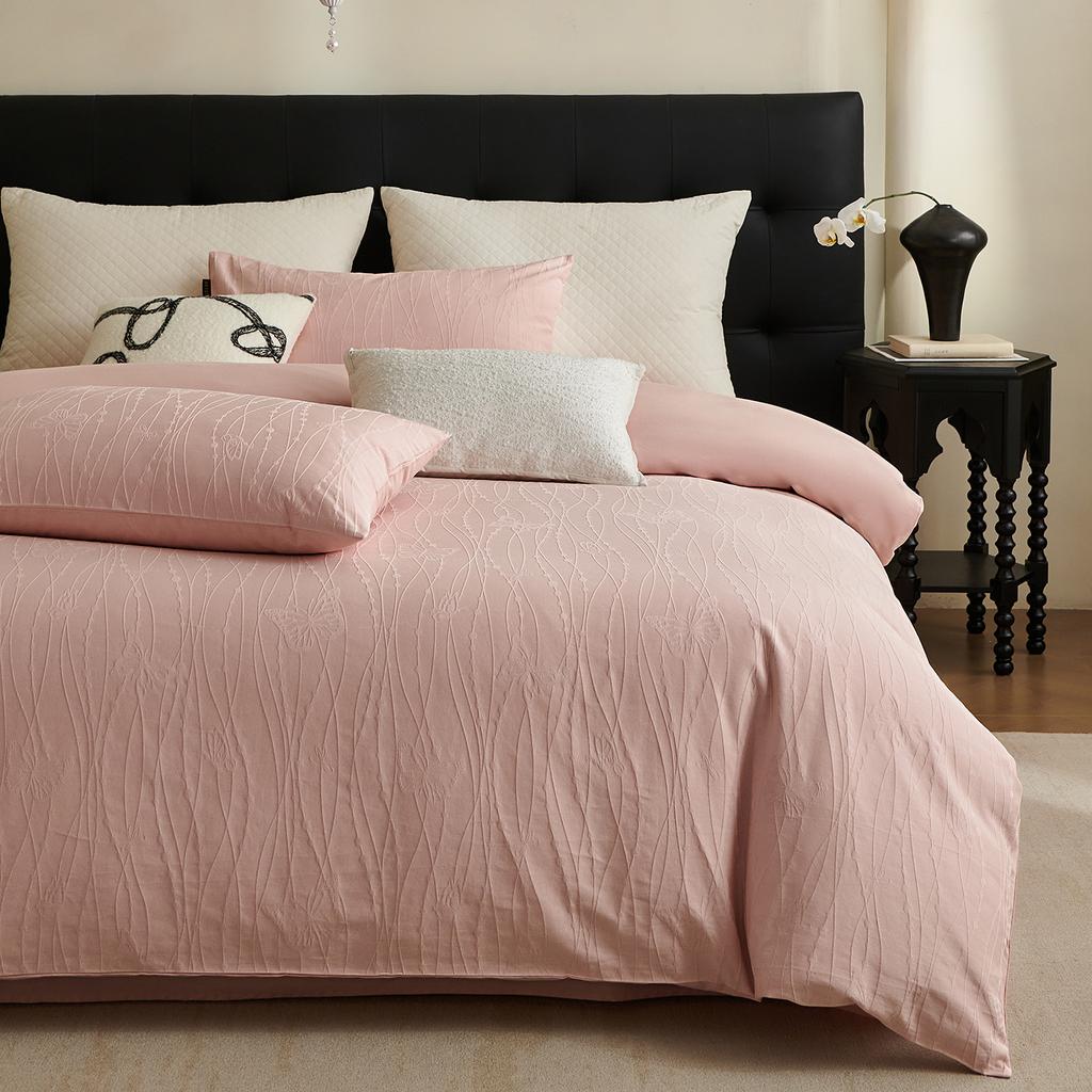 Light Luxury High-End 60 Cotton Beds, Pure Cotton Washed Three-Dimensional Relief Jacquard Quilt Cover