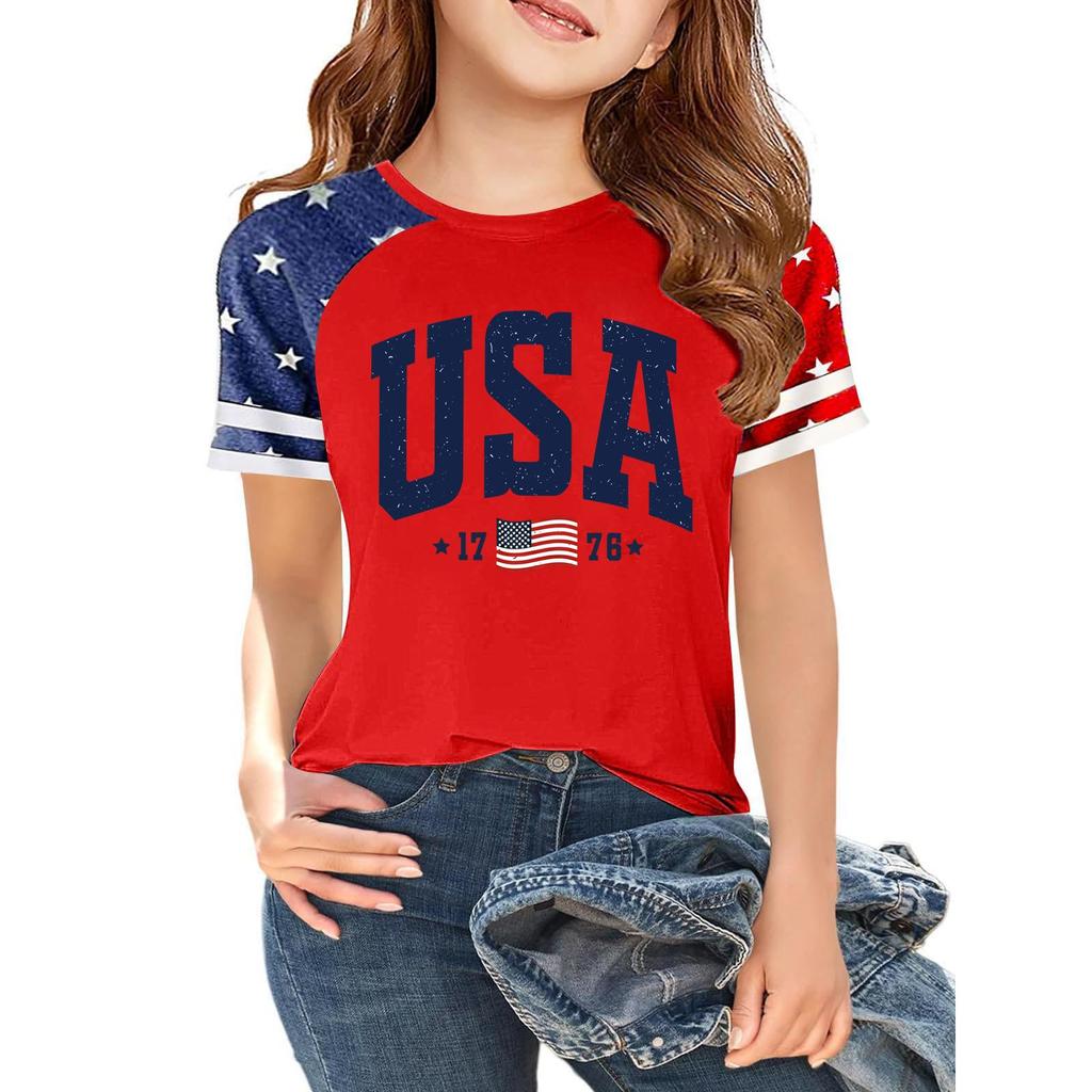 Youth Short Sleeve Casual T Shirt Crew Neck Printed Graphic Tee Lightweight Comfortable Fit Soft Fabric