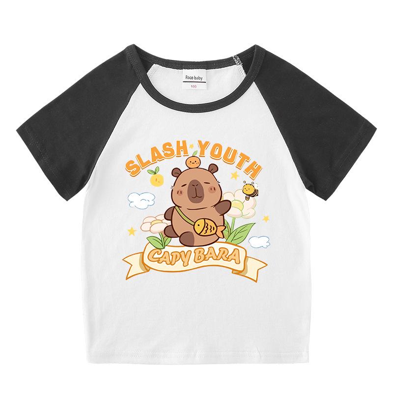 Kids' Summer Color Block Two-Piece Set: Casual T-shirt & Shorts