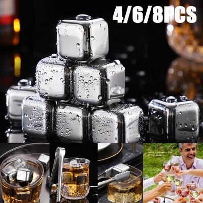 4-8 Stück Edelstahl Eiswürfel Set Wiederverwendbare Whiskey Steine Eiswürfel Wodka Wein Bier Liköre Hausparty Bar Kühler Werkzeuge