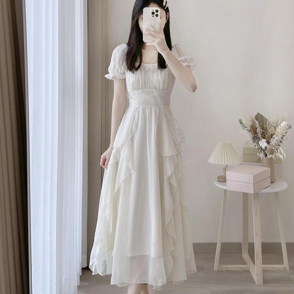 Damen Sommer 2026 Französisches Weißes Feenprinzessinnenkleid