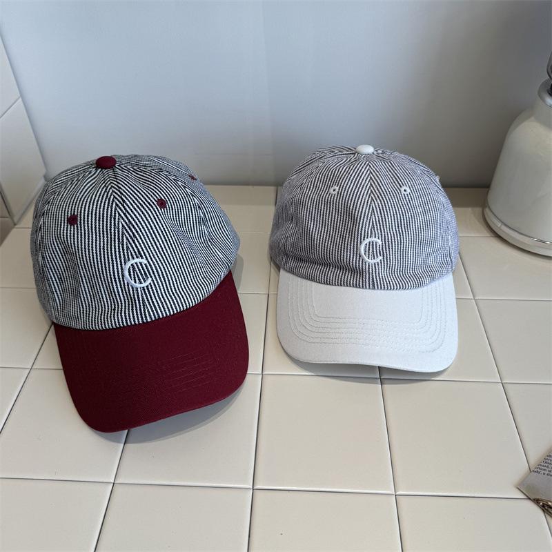 New Style, Striped Embroidered Baseball Cap, Female, Small Face, Hat, Casual Sun Shading Duckbill Cap, Male Instagram Trend