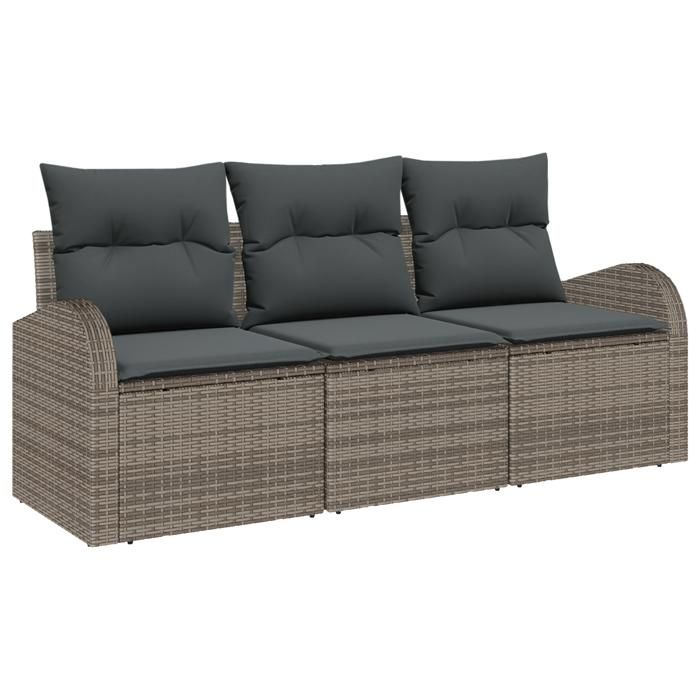 Ensemble de canapé de jardin de 3 pièces avec coussins gris poly rotin, Canapé de jardin 2 places avec rangement et coussins 3354568